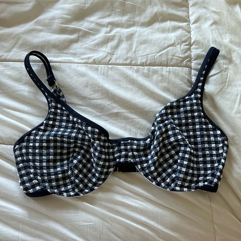 J Crew Bikini Top Navy Gingham 34DD